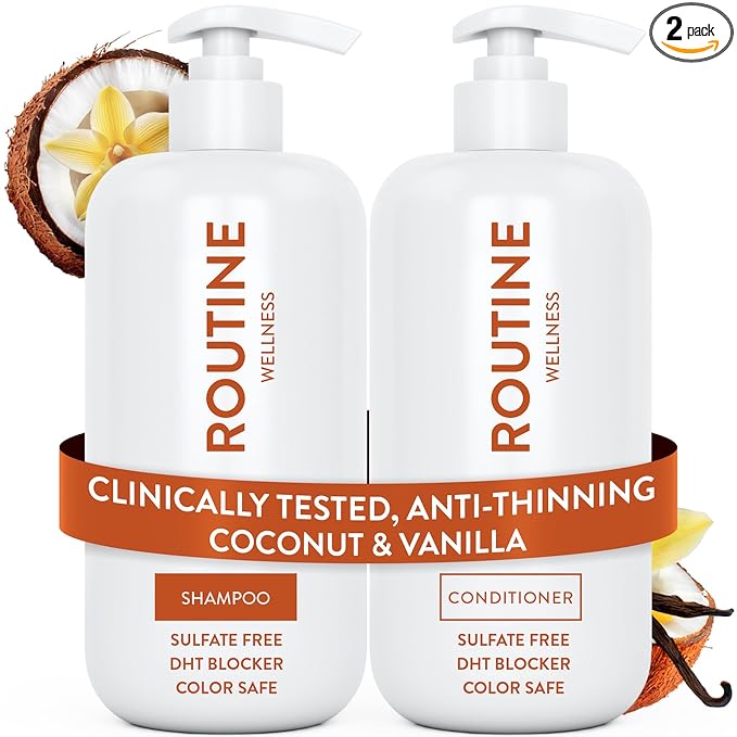 Routine Wellness Routine Wellness Anti-Thinning Shampoo and Conditioner Set for Thinning Hair - Biotin DHT Blocker Women & Men - Color Safe Shampoo for Hair Loss & Healthier Hair - Coconut & Vanilla (Pack of 2) skincare