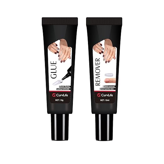 CurvLife Curvlife Newly Upgraded Quick Drying 10g Semi Solid Nail Glue with 10ml Remover for Press On Nails Tips No Need for UV Lamp Long Lasting Fake Acrylic Nails Kit Glue Gel skincare