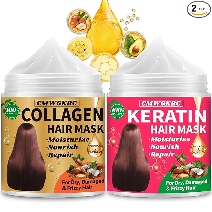 CMWGKBC Collagen Hair Mask & Keratin Hair Mask for Damaged Hair with Vitamin E and Argan Oil