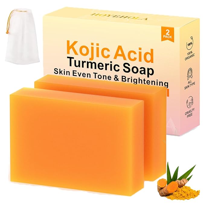 HOYEHOLA Kojic Acid Turmeric Soap Bar - Dark Spot Remover for Face Even Skin Tone, Moisturizing & Nourishing Natural Ingredients 2Packs Moisturiser