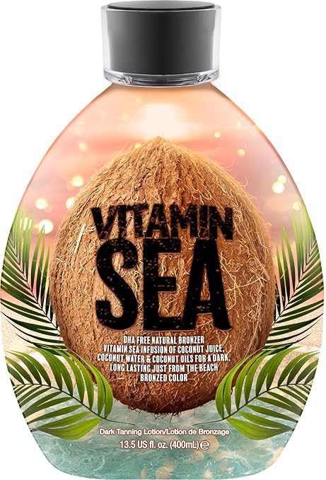 DARK TANS EXCLUSIVE Vitamin Sea Natural Bronzer Tanning Lotion with Coconut Oil, DHA-Free for Sensitive Skin, Streak-Free Bronzing Accelerator 13.5oz - Safe for Indoor Tanning Beds Moisturiser