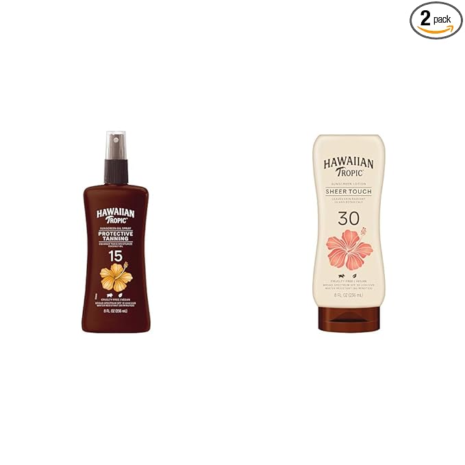 Hawaiian Tropic Hawaiian Tropic SPF 15 Coconut Oil Tanning Spray & SPF 30 Sheer Touch Ultra Radiance Sunscreen Lotion Bundle, 8oz Each Sunscreen