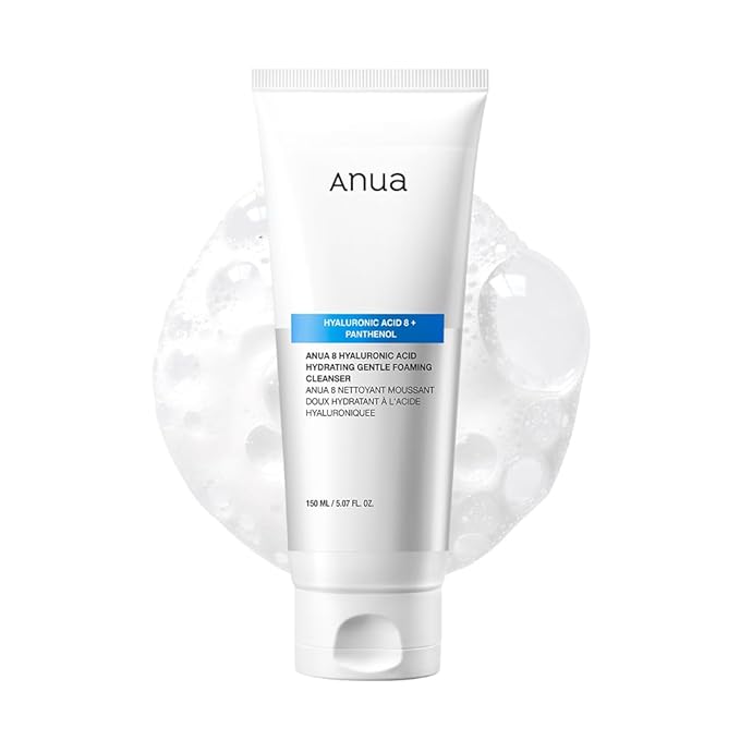 ANUA Anua Hydrating Gentle Foaming Cleanser, Hyaluronic Acid, Glycerin, Zinc, Panthenol, Korean Face Wash for Dry Skin, for Double Cleansing, Korean Skincare (150ml/5.07fl oz.) Korean Water Cleanser