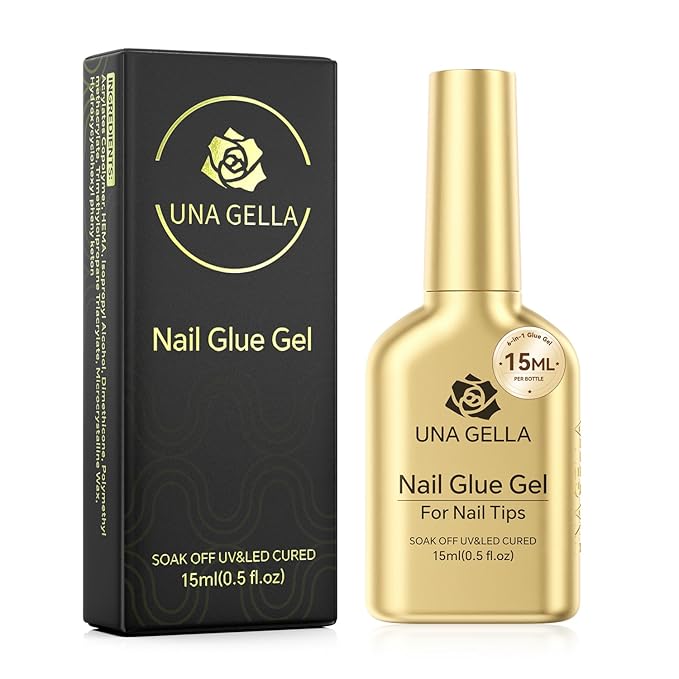 UNA GELLA UNA GELLA 6 in 1 Gel Nail Glue for Clear Acrylic Nails Tips, 15ml UV Nail Glue Long Lasting Super Strong Brush for Base Coat, Clear Fake Nails, and Soft Gel Tips Lamp Curing Required skincare