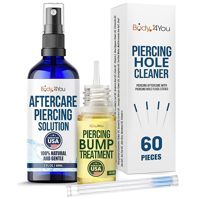 BodyJ4You BodyJ4You Piercing Aftercare Spray Keloid Bump Removal Piercing Hole Cleaner - Earring Hole Cleaner Piercing Floss Ear Hole Cleaner - Natural Saline Wound Wash - Pierced Ears Nose Cleaning Kit skincare