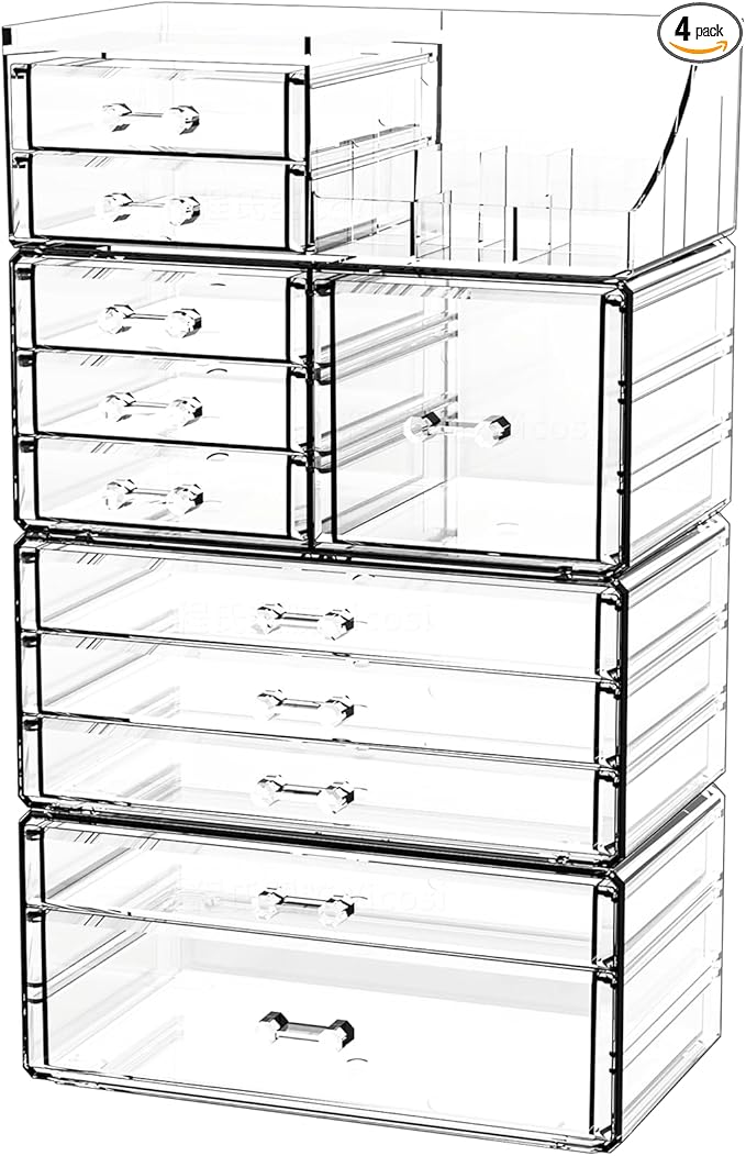 Cq acrylic Acrylic Clear Makeup Organizer Countertop,Stackable Skincare Organizer for Vanity With 11 Drawer,Large Plastic Desk Accessories Organization,Bathroom Cosmetic Organizer Countertop for Beauty,Skin Care skincare