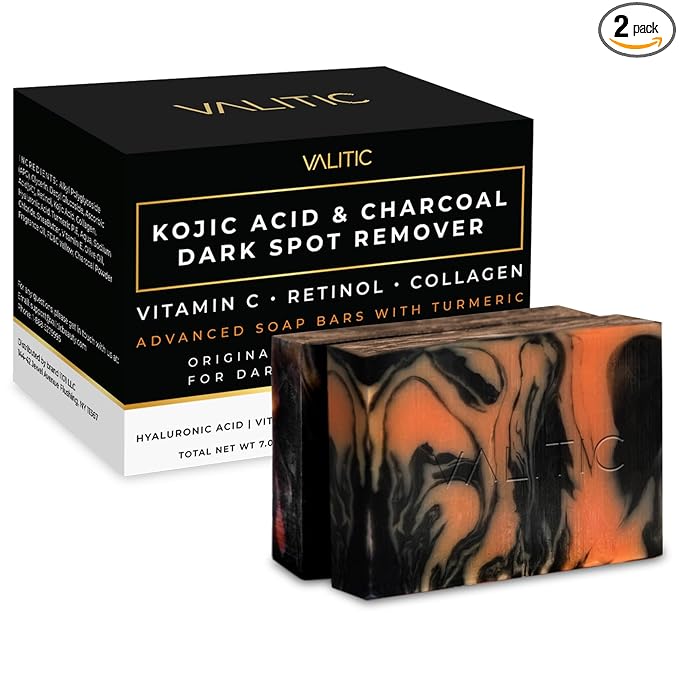 VALITIC VALITIC Charcoal Kojic Acid Turmeric Black Soap Bar Dark Spot Remover for Body or Face Wash - 2 Pack Water Cleanser