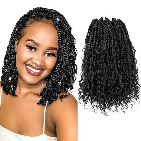 Niseyo Niseyo Goddess Box Braids Crochet Hair 10 Inch 8 Packs Short Crochet Box Braids Pre Looped Curly Ends Premium Quality Synthetic Hair (1B, Natural Black) skincare