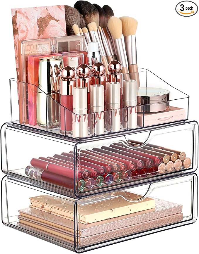 Vtopmart Vtopmart 3 Tier Clear Makeup Organizer with Drawer, Cosmetic Storage for Dresser Countertop and Bathroom Vanity, Beauty Holder for Lipstick Brush Skincare skincare