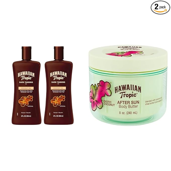 Hawaiian Tropic Hawaiian Tropic Dark Tanning Oil Twin Pack, 8oz Each After Sun Body Butter with Coconut Oil, 8oz skincare