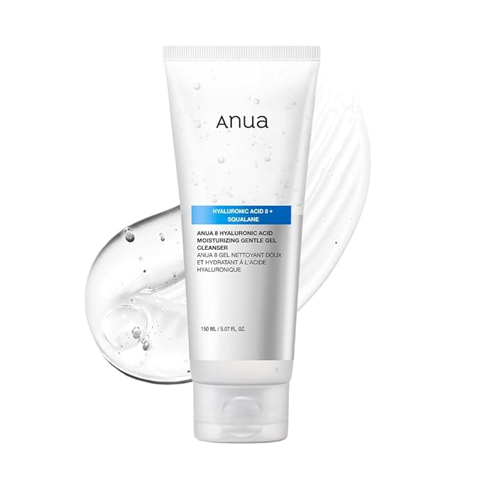 ANUA ANUA Moisturizing Gentle Gel Cleanser, Hyaluronic Acid, Squalane, Ceramide, Foaming Facial Korean Cleanser, pH Balance, Daily Hydrating Face Wash, Korean Skincare (150ml/5.07fl oz.) Korean Water Cleanser