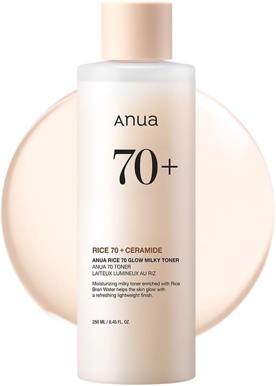 ANUA ANUA Rice 70 Glow Milky Toner, for Glass Skin, Rice Water, Niacinamide, Ceramides, Panthenol, Fragrance-Free, Non comedogenic, Fungal Acne Safe, Korean Skin Care, 250ml/8.45fl.oz. Korean face wash