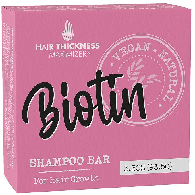 Hair Thickness Maximizer Biotin Hair Growth Shampoo Bar. Eco-Friendly, No Harsh Chemicals, Color Safe, pH Balanced. Solid Shampoo Bar Equal to 3 Liquid Bottles. Zero Plastic, USA Made, Strengthening & Dry Hair Relief - 3.3 oz Exfoliator