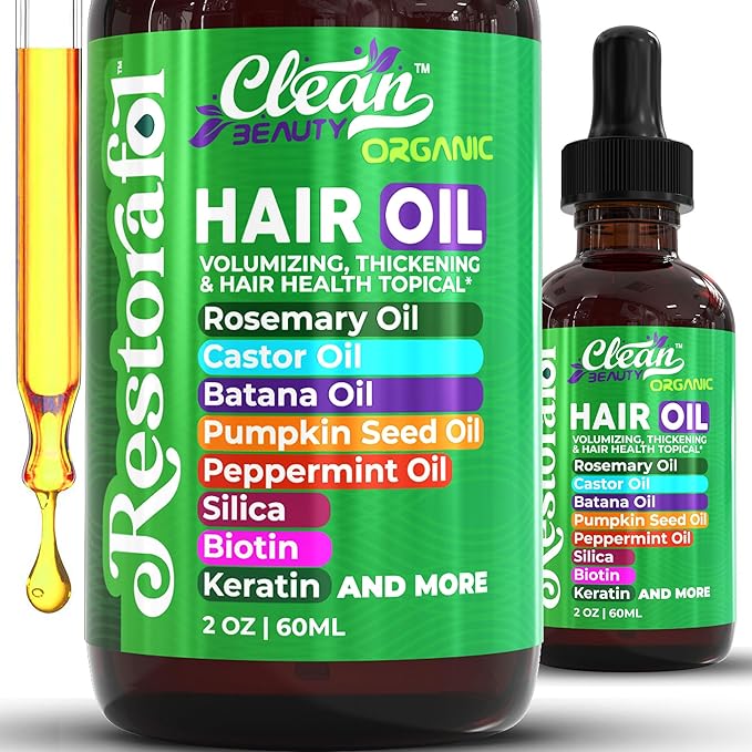 Clean Beauty Clean Beauty Rosemary Hair Oil For Growth with Castor Oil Batana Oil Pumpkin Seed Oil Peppermint Oil Silica Biotin Collagen Keratin Saw Palmetto Horsetail Tea Tree Vit E Aloe Vera Jojoba (1 Pack) skincare