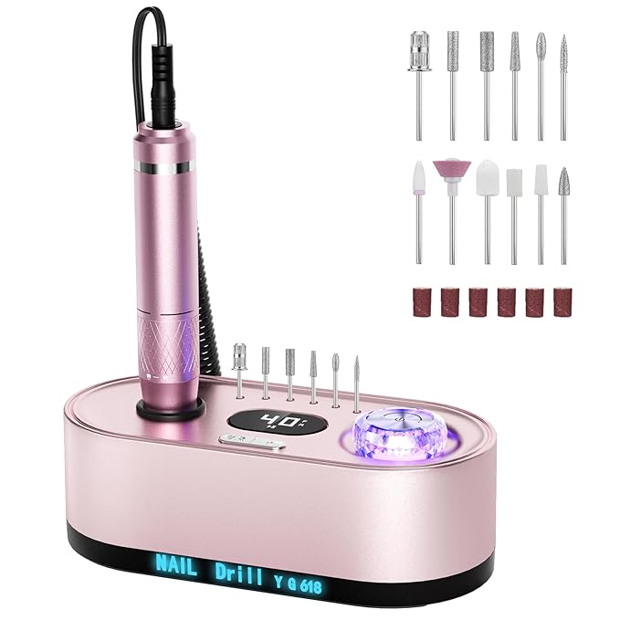 JOSGLOI 40000RPM Electric Nail File Drill Professional Kit, Drill Machine with LCD Display, Manicure Pedicure Polishing Acrylic Gel Nail Grinder for Salon, Home Use skincare