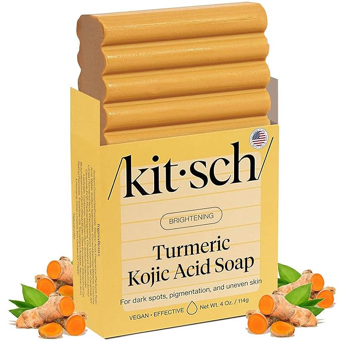 Kitsch Kitsch Kojic Acid Soap – Turmeric Soap Bar with Hyaluronic Acid & Shea Butter – Brightening & Hydrating Body Wash & Face Wash for Dark Spots, Even Skin Tone & Natural Glow - Made in USA - 4 oz Water Cleanser