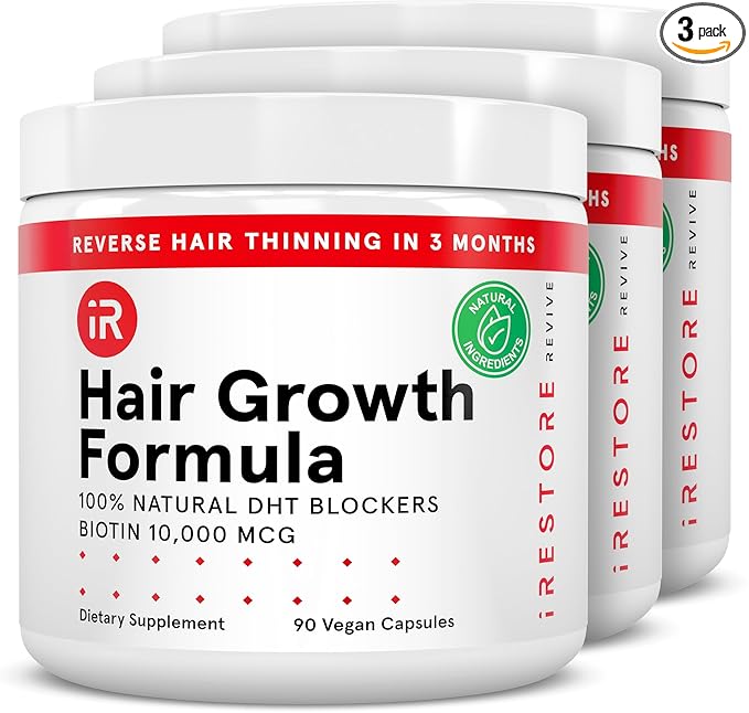 iRestore iRestore Hair Growth Supplement – Natural DHT Blockers & Multivitamin Blend – Vegan, Non-GMO, 90 Capsules – Supports Thicker, Stronger Hair for Men and Women – 3-Pack skincare