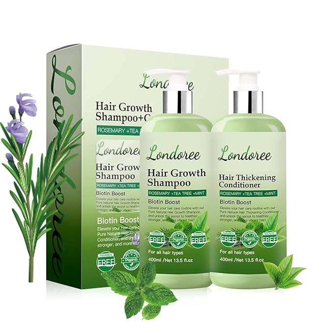 Londoree Rosemary Hair Growth Shampoo and Conditioner Set for Thinning Hair – Biotin Thickening Shampoo for Hair Loss, Sulfate Free with Mint and Tea Tree Oil for Scalp Care Women & Men 13.5 oz (400ml) Each skincare