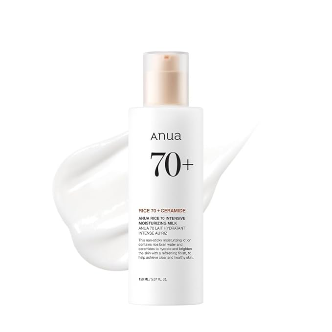 ANUA ANUA Rice 70 Intensive Moisturizing Milk, Hydrating Face Lotion, Niacinamide, Ceramides, All Skin Types, Sensitive, Skin Moisture Barrier, Lightweight Nourishing, Korean Skincare, 5.07 fl.oz. Korean Moisturiser