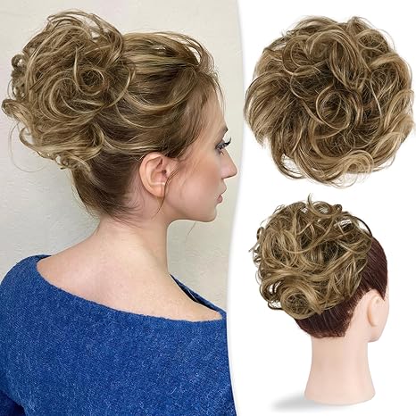 RUWISS RUWISS Large Messy Bun Hair Piece 100% Human Hair Layered Wavy Curly Hair Buns Hair Piece for Women Thick Updo Hairpiece for Daily Wear Real Hair Ponytail Extension (Brown with Warm Blonde Highlights) skincare