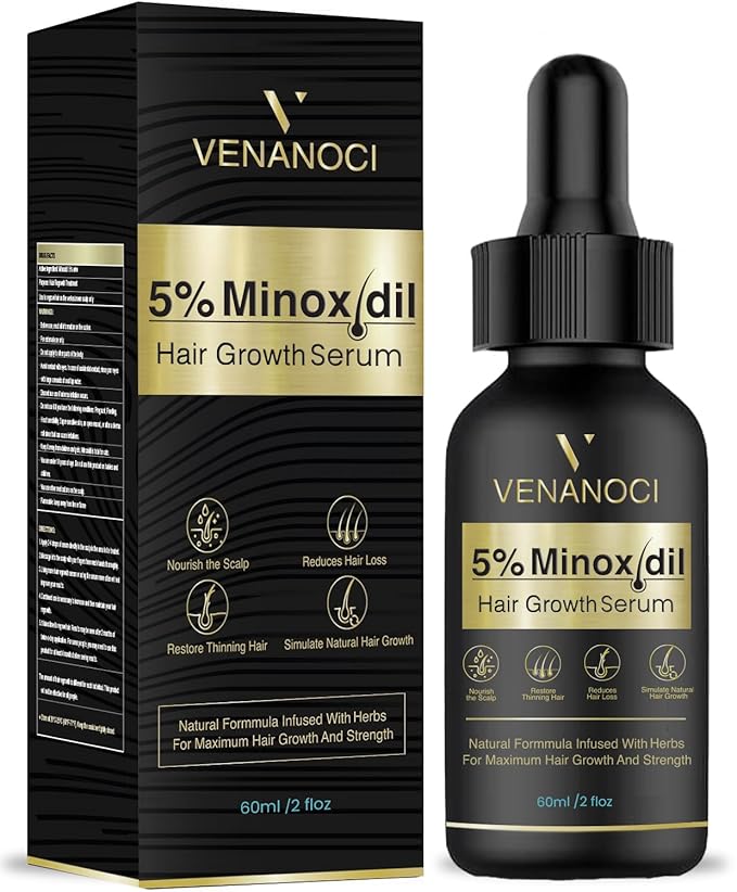 Venanoci ㅤ 5% Minoxidil Hair Growth for Men and Women: Biotin Hair Growth Serum for Hair Loss, Thinning, and Faster Regrowth Treatment - 60ML Serum