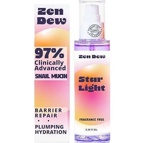 Zen Dew Clinically Advanced Korean Snail Mucin Serum - Star Light by Zen Dew (3.38 oz) Brightening, Anti-Aging & Hydrating K Beauty Face Serum for Glass Skin Glow – Smoothing Korean Skin Care Exfoliator