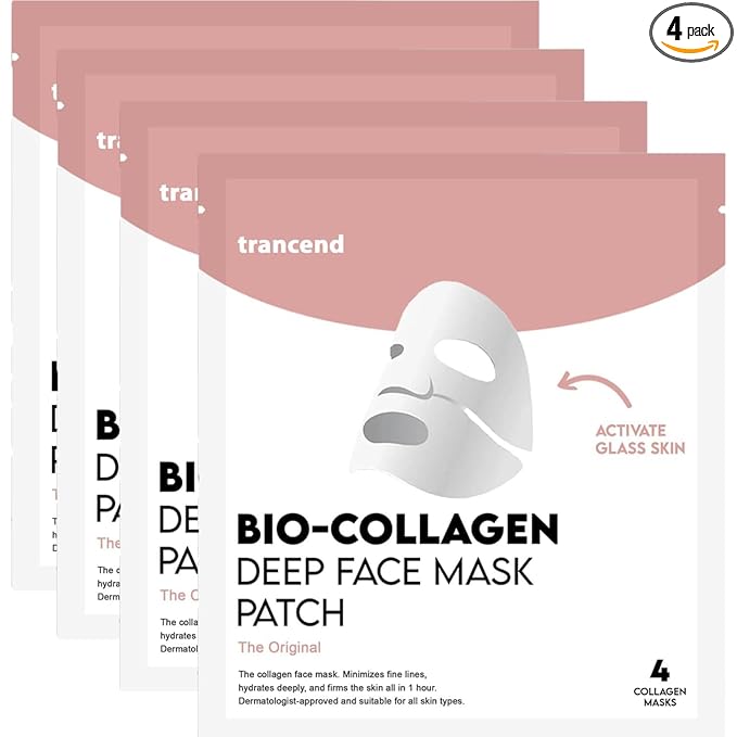 Trancend Trancend™ Real Deep Collagen Face Mask for Korean Skin Care – Hydrogel Sheet Mask, Overnight Hydrating Mask for Pore Minimizing, Elasticity & Firming, Bio Collagen Treatment - 39G (4 Count) Sheet Mask