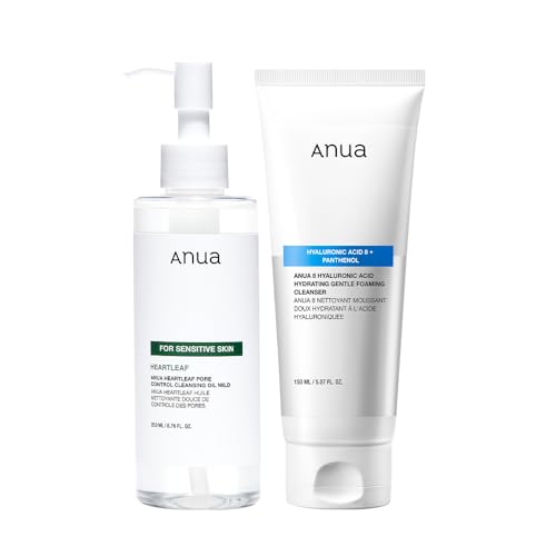 ANUA ANUA Gentle Double Cleanser Duo: Heartleaf Pore Control Cleansing Oil Mild & Hydrating Gentle Foaming Face wash for Double Cleansing, Daily Facial Cleanser, Korean Skincare Korean Oil Cleanser