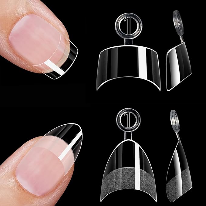 HWHUNO 480Pcs Extra Short Half Cover Almond & Tapered Square Nail Tips Gel x Clear Set,2 Shape Pre Shape XXS for Manicure Art Home DIY Salon 12Sizes skincare