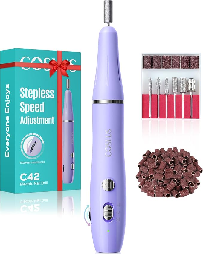 COSLUS COSLUS C42 Cordless Electric Nail Drill File: Nail Drill Machine with Stepless Speed Knob for Acrylic Gel Dip Powder Polish, Professional Portable Manicure Pedicure Rechargeable for Home Salon Use skincare