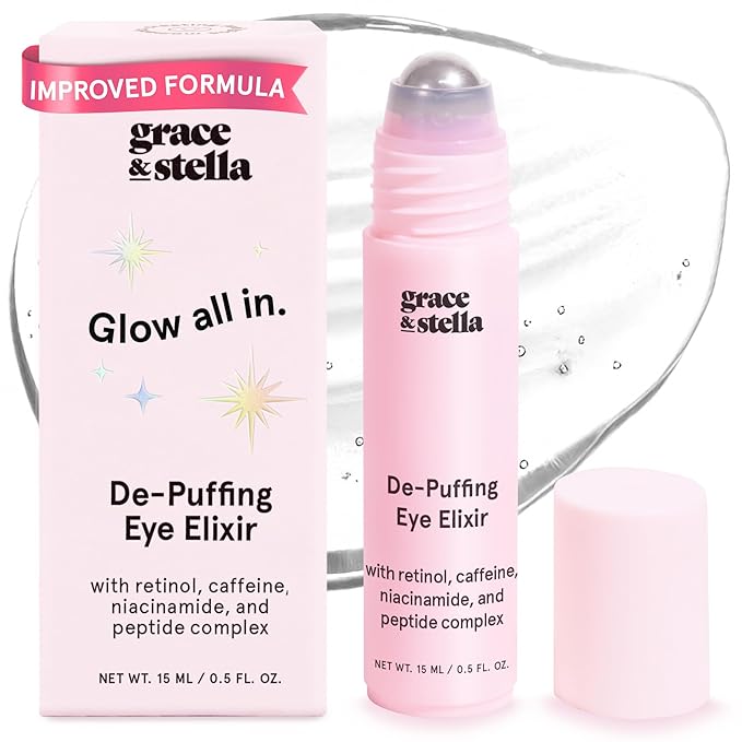 grace & stella grace & stella Under Eye Brightener Roller - Airplane Travel Essentials - Retinol & Caffeine Eye Serum for Puffiness, Dark Circles, Wrinkles - Vegan Skincare (15ml / 0.51floz) Serum