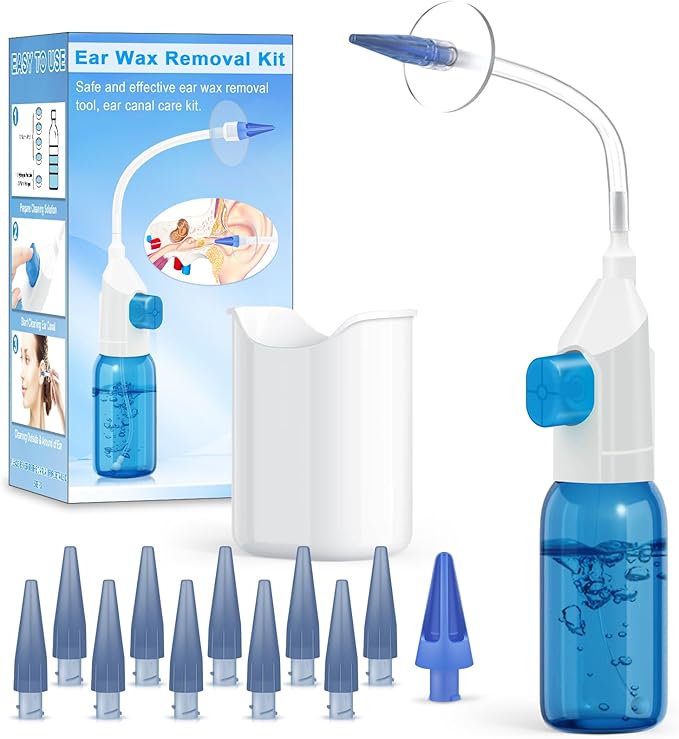 Julaiwy Ear Wax Removal Kit, Ear Cleaning Kits Manual Safe Ear Irrigation Flushing System, Effective Ear Cleaner Earwax Removal Kit, Ear Wax Removal Tool with Ear Basin and 10 Ear Tips skincare