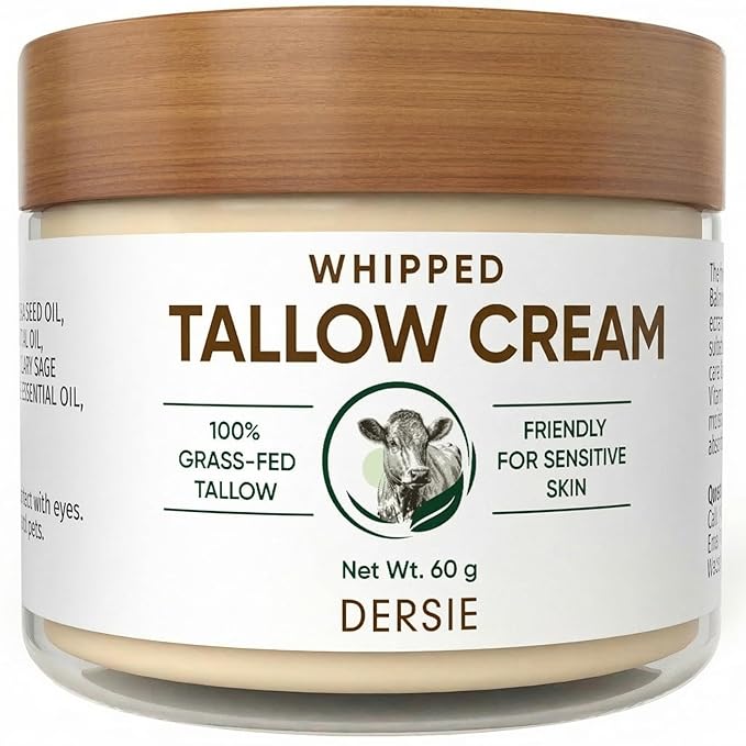 Dersie Dersie Whipped Tallow Cream: 100% Grass-Fed Beef Tallow Cream for Deep Hydration, Skin Barrier Repair, Soothing - Tallow Moisturizer for Face & Body for Women, Men & Kids (2.1 oz) Moisturiser