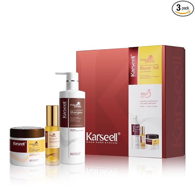 Karseell Karseell Collagen Hair Treatment Set, Deep Repair Collagen Hair Mask Shampoo and Argan Oil for Dry Damaged Hair of All Types - 2 x 16.9floz + 1.69floz skincare
