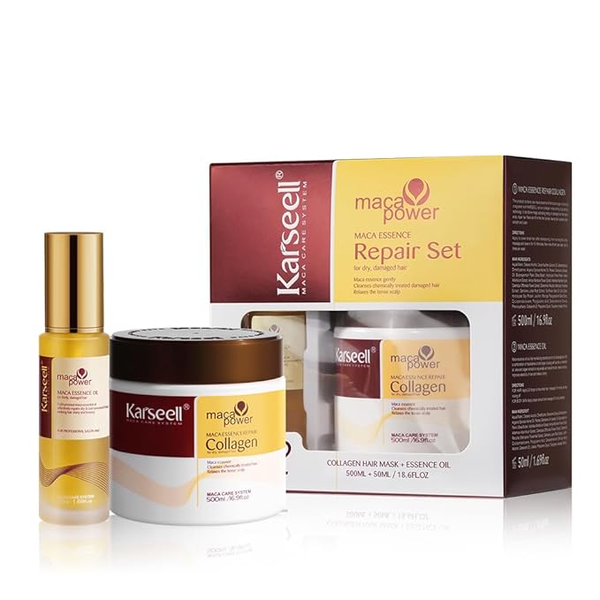 Karseell Karseell Collagen Hair Mask & Argan Oil Set, Deep Conditioning Hair Treatment for Dry Damaged Hair, Repair & Moisturize All Hair Types, 16.9 fl oz + 1.69 fl oz Moisturiser