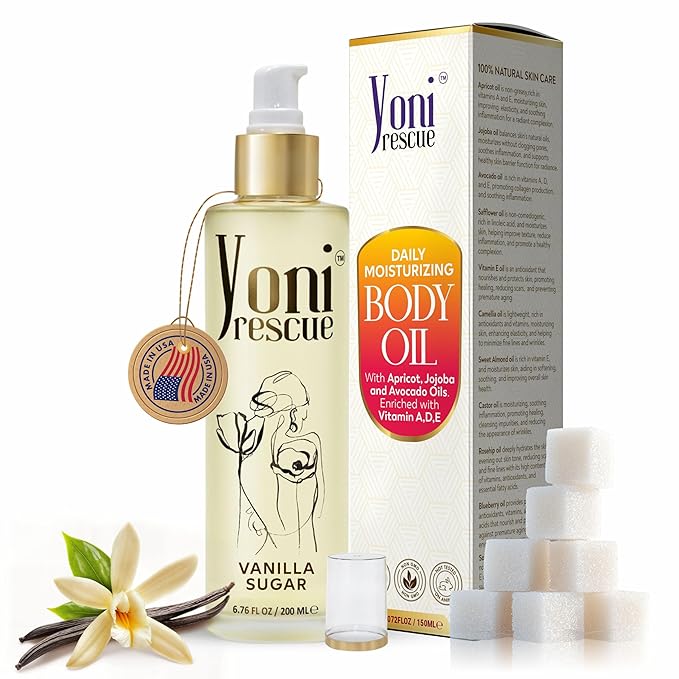 Yoni Rescue Vanilla Body Oil | Daily Skin Moisturizer with Apricot, Jojoba, Avocado & Vitamin E Oil Moisturiser