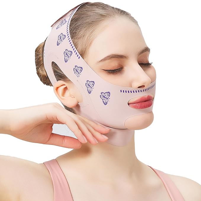 MASIKA MASIKA Chin Strap for Sleeping, Jawline Shaper, V-Line Face Mask, Jaw Exerciser, Reusable, Butterfly Pattern skincare