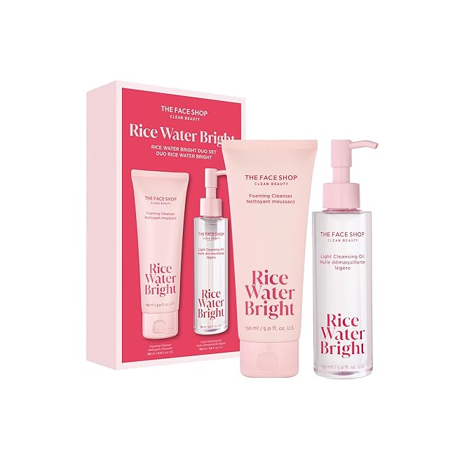 The Face Shop The Face Shop Rice Water Bright Double Cleansing Duo Set with Ceramide, Korean Skin Care, Gentle Face Wash & Pore Control Cleansing Oil, Hydrating, Moisturizing, Vegan Facial Cleanser, Makeup Remover Korean Oil Cleanser