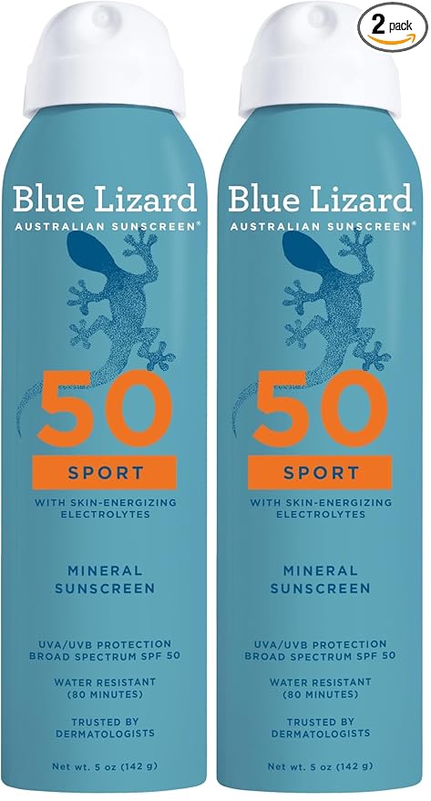 BLUE LIZARD BLUE LIZARD Mineral Sunscreen Spray, SPF 50+ | Water-Resistant | Zinc Oxide Formula | 5 fl oz Pack of 2 | Vegan Sunscreen