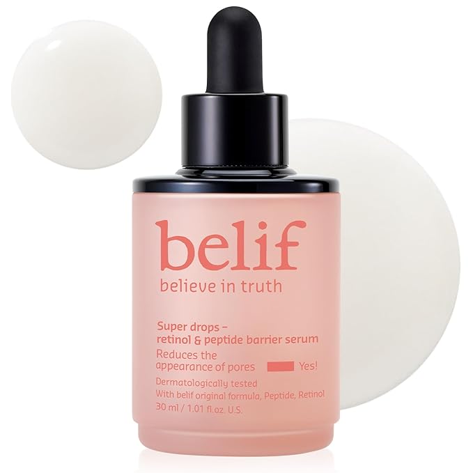 belif belif Retinol & Peptide Super Drops Serum – Anti-Aging Skin Booster and Pore Minimizer with Hyaluronic Acid for Firming, Smoothing & Repair, Korean Skincare for All Skin Types, 1.01 fl oz Serum