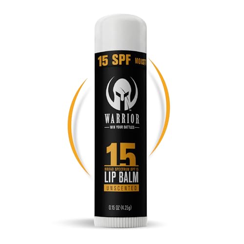 WARRIOR -WIN YOUR BATTLES- Warrior SPF 15 Lip Balm - Unscented Chapstick Made from Purified Beeswax in USA - Protects Against Wind, Cold, Heat, and UV Rays - Premium Lip Sunscreen Used by Military (0.15 OZ Tube) Sunscreen