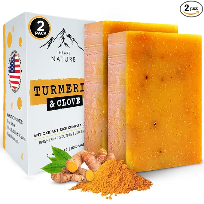 iHeart Nature iHeart Nature Turmeric Bar Soap (2-Pack) – Face & Body Cleanser for Dark Spots – Clove Essential Oil, Creamy Aromatic Lather Water Cleanser