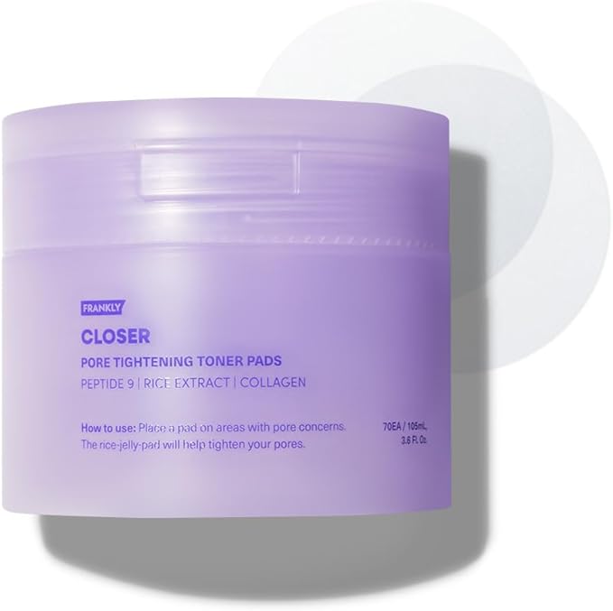 FRANKLY FRANKLY Pore Closer Toner Pads l Rice Jelly Pads with 9 Peptides, Vegan Collagen, Rice Extract l Pore Minimizer l Hydrating for All Skin Types l Korean Skin Care | 70 Count Toner