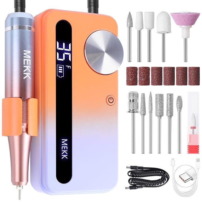 MEKK MEKK Nail Drill Kit,35000RPM Electric Nail Drill Professional Electric Nail File with 12PCS Bits,Anti-Shaking Cordless E Filer for Nails,Home & Salon(Orange Blue) skincare
