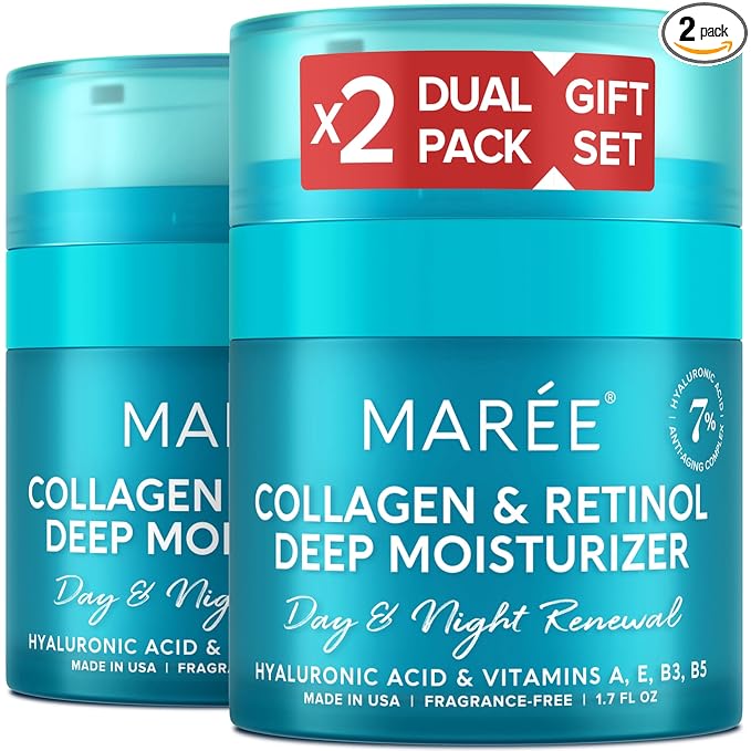 MAREE MAREE Face Moisturizer Collagen Cream for Face 2 Pack – Hyaluronic Acid & Retinol – Anti-Aging Wrinkle Creams – Crema Para La Cara Moisturiser