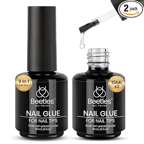 beetles Gel Polish 9 In 1 Gel Nail Glue for Clear Acrylic Nail Tips 2 Pcs 15ml Long Lasting Nail Gel Kit for False Nails Tips, Base Blooming Nail Gel, Spring Nail Art, U V Light Required skincare