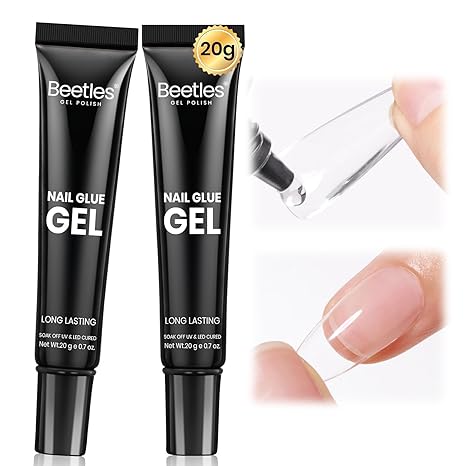 Beetles 2Pcs*20g Solid Nail Glue Gel, Tipex Soft Nail Tips Glue Super Strong for Acrylic Nails Extension Fake Nails Clear Press On Nails, Spring Nail Art, U V Light Required skincare