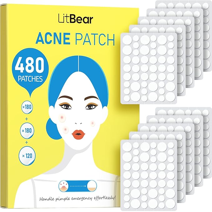 LitBear LitBear Pimple Patch Bulk, 480 Patches 3 Size Acne Patches for Face, Hydrocolloid Spot Stickers for Covering Zits, Blemishes, and Breakouts, Suitable for All Skin Types skincare