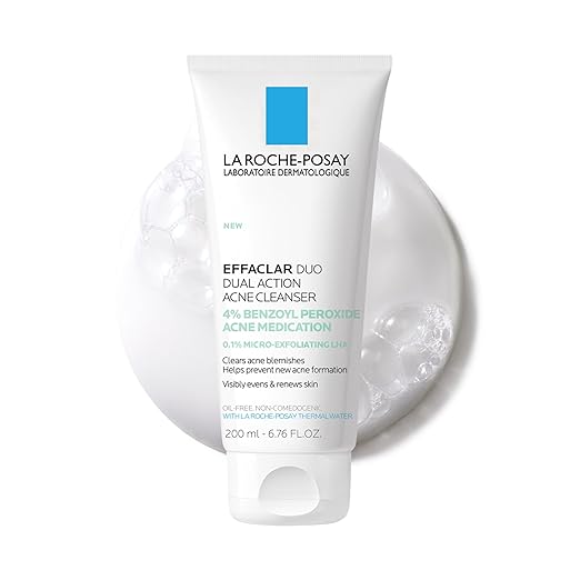 La Roche-Posay Effaclar Dual Acne Face Wash With 4% Benzoyl Peroxide & LHA Exfoliant, Acne Treatment Help Clear & Prevent Blemishes, Paraben Free & Oil Free Wash, 6.76 Fl Oz Korean face wash