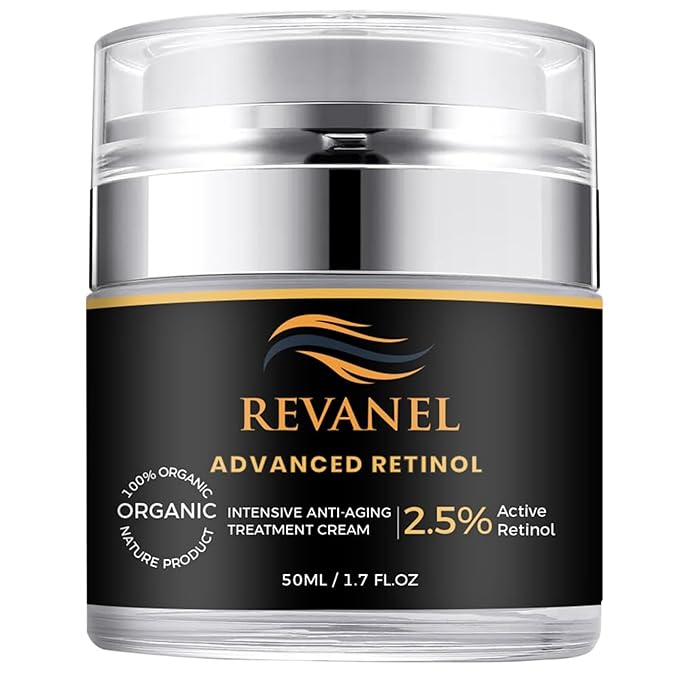 REVANEL Advanced Retinol 100% Organic Intensive Anti-Aging Treatment Cream – 2.5% Active Retinol Moisturizer for Face & Neck, Reduces Wrinkles, Improves Skin Texture and Firmness 50ml / 1.7 fl. oz. (1) Moisturiser